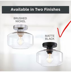 Designers Fountain Semi Flush Mount Ceiling Light, 8.75 Inch Clear Glass Lighting Fixture for Kitchen, Bedroom, Bathroom, and Hallway, Brushed Nickel