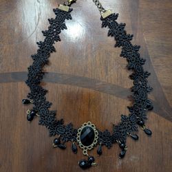 Black Lace Choker With Black Bead