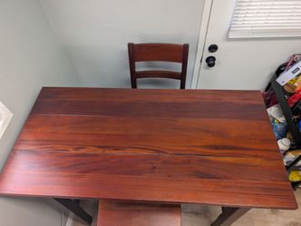 Crate and Barrel Bar Height Wooden Table w/ 2 Chairs