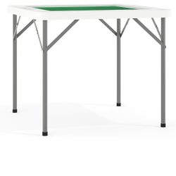 Flash Furniture Silas 34.5" Square Folding Card Table with Felt Green Surface and Cup Holders, Portable Folding Game Table for 4 Players, White/Green