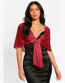 Sumolux Shawl 19”x82” Long Metallic Glitter Wine Red Wrap Evening Dresses Scarf Sparkling Buckle