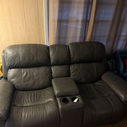 Black Leather Power Reclining Sofa Set 