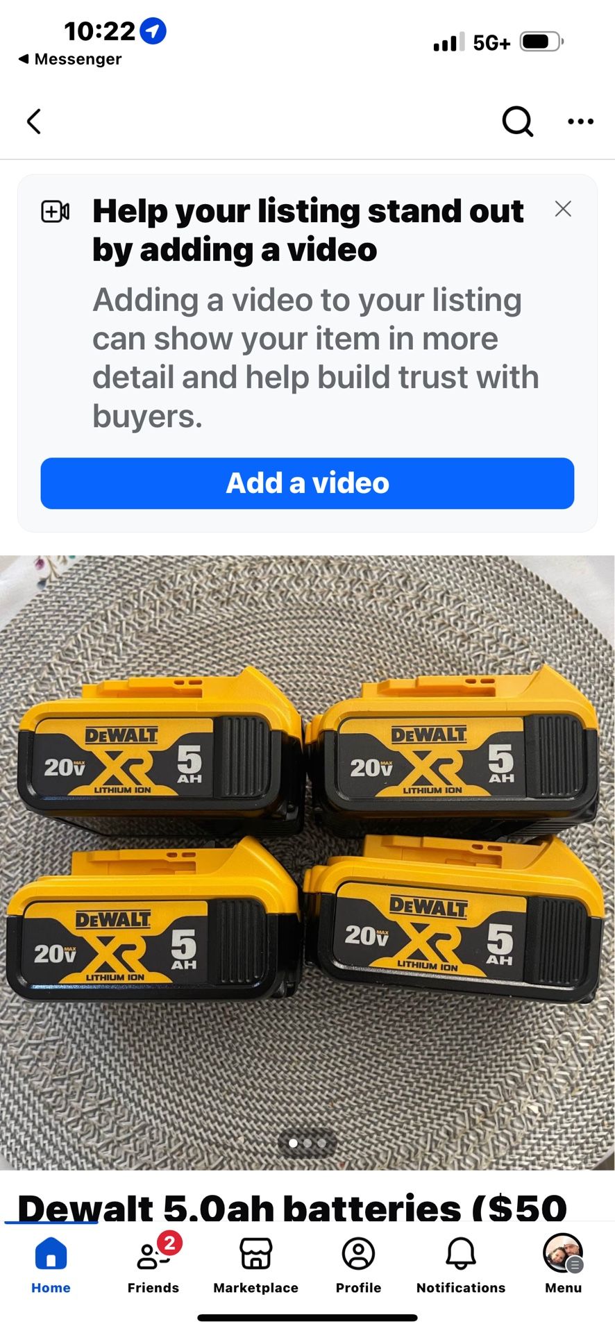 Dewalt battery π 5AH Each $50