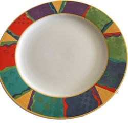 Colorful Geometric Dinnerware Set – 36 Pieces – Plates, Bowls, Cups (2 Chipped)