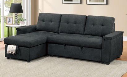 2-Pc Tweeted-Like Velvet Sectional Sofa With Pullout Bed And Storage