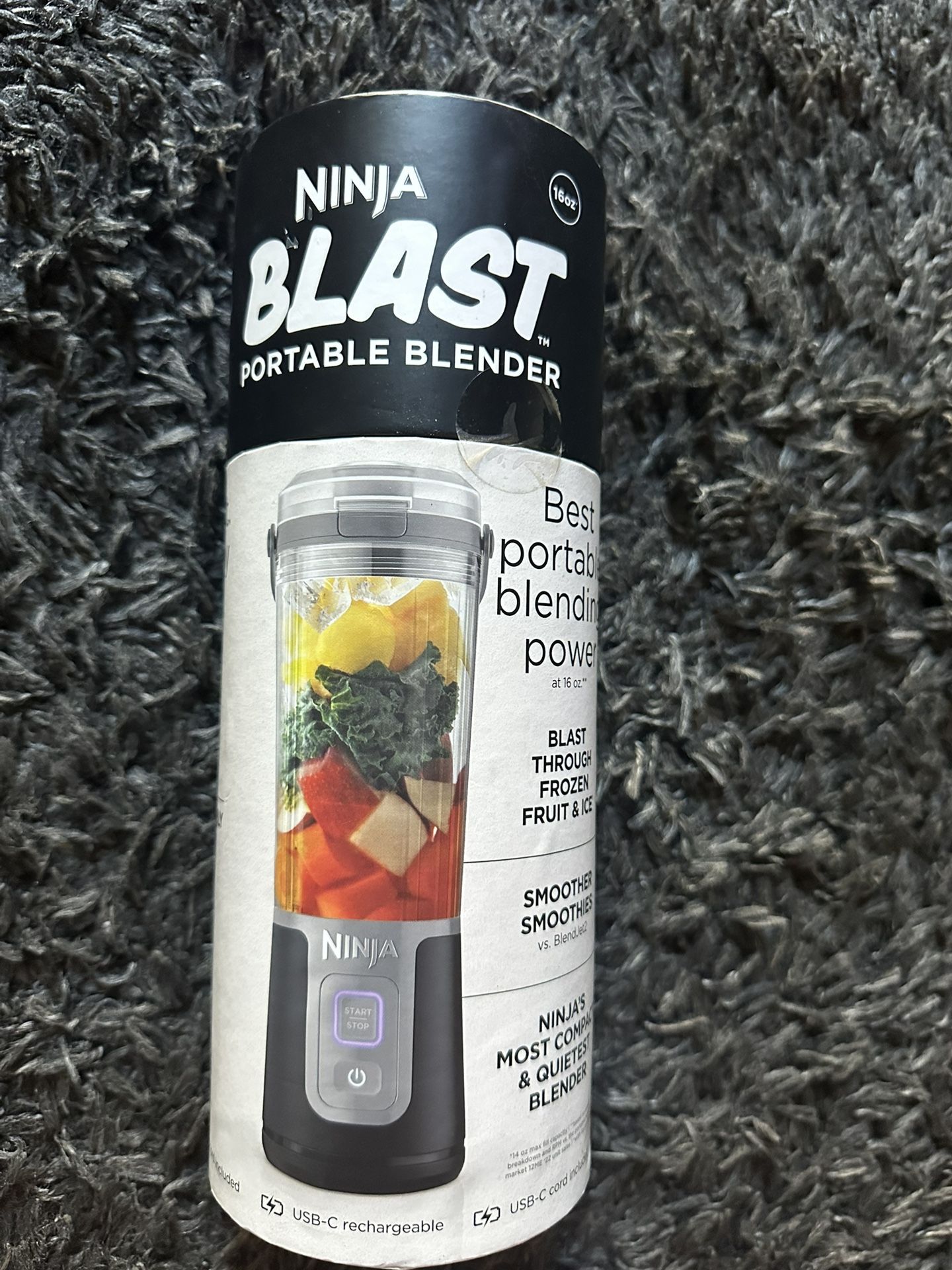 Ninja Blast 16 oz. Personal Portable Blender with Leak Proof Lid & Easy Sip Spout, Perfect for Smoothies, Black, BC100BK