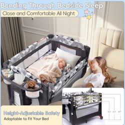 Baby Playard Pack n Play Bassinet w/ Changing Table Mobile Black White Geometric
