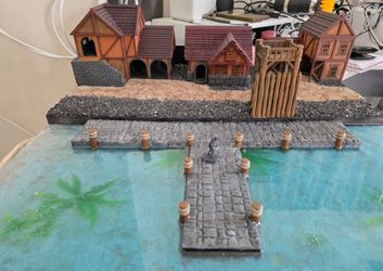 Handmade 3' x 2' Fantasy Tabletop Gaming Board - Resin Water & Buildings