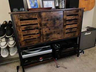 39 Inch Wood Sideboard Buffet Cabinet, 2 Doors, 2 Drawers, Brown, Black