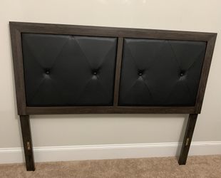 Queen Black Leather Bed With Railings No Mattress 