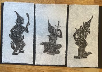 Beautiful Traditional Thai Art Prints / Rubbings - Musicians & Dancer on Rice Paper