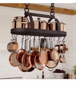 KES Oiled Bronze Oval Hanging Ceiling Pot Rack for Kitchen with 20 S Hooks