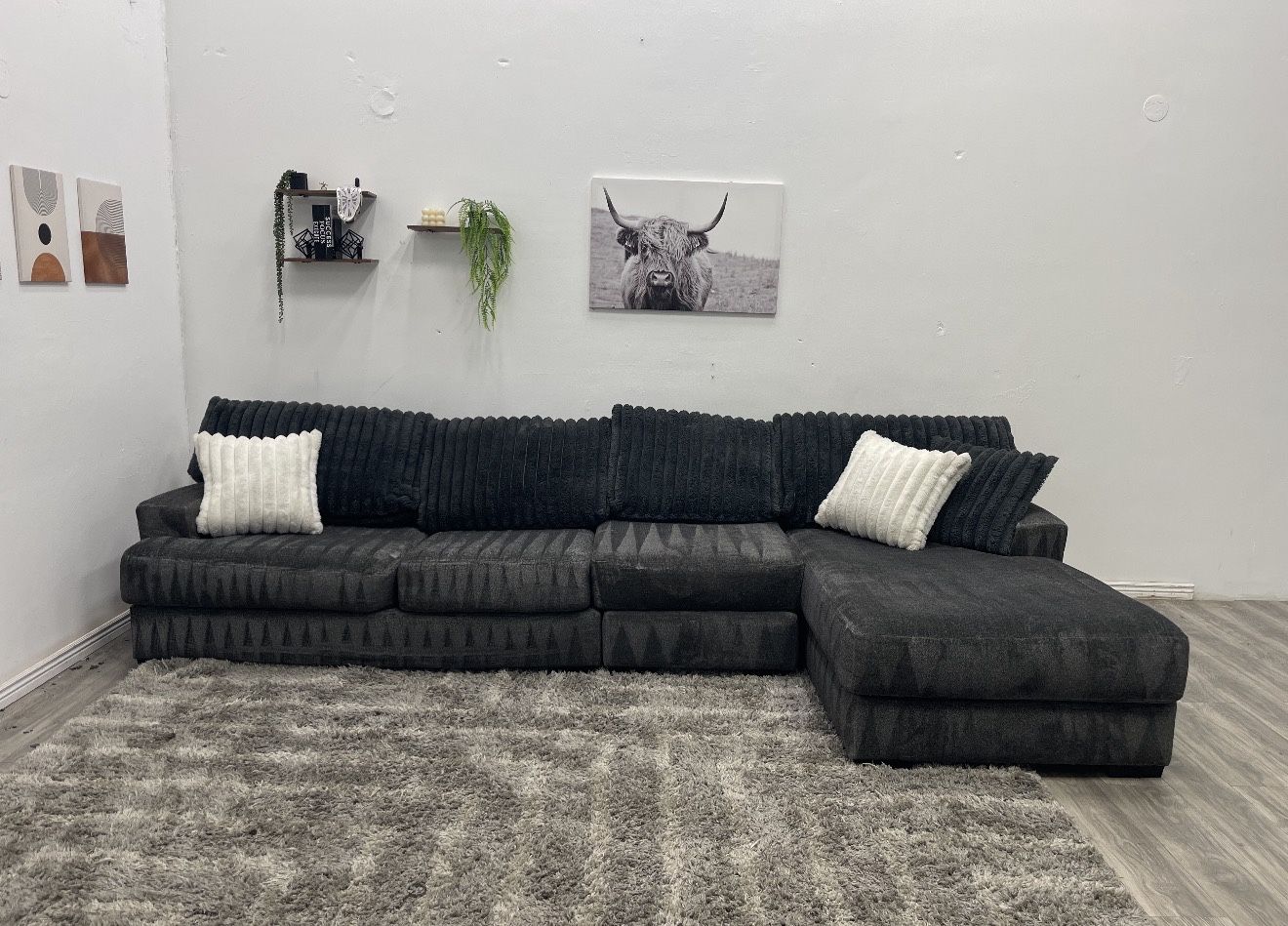 Grey Corduroy Sectional Couch - Free Delivery 