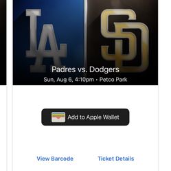 Padres Dodgers Sunday August 6 Section 133 Row 9