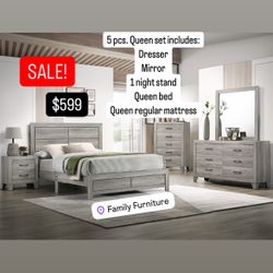 SALE! 5 Pcs Complete Bedroom Set Mattress Included NEW/ Juego De Cuarto Económico 