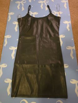 Black Faux Leather Mini Slip Dress