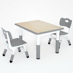 Kids Table and 2 Chairs Set，Height Adjustable Children Table & Chair，Toddlers Study Multi-Activity Table with 31.5"x23.6" Wipe-Clean Desktop，for Class