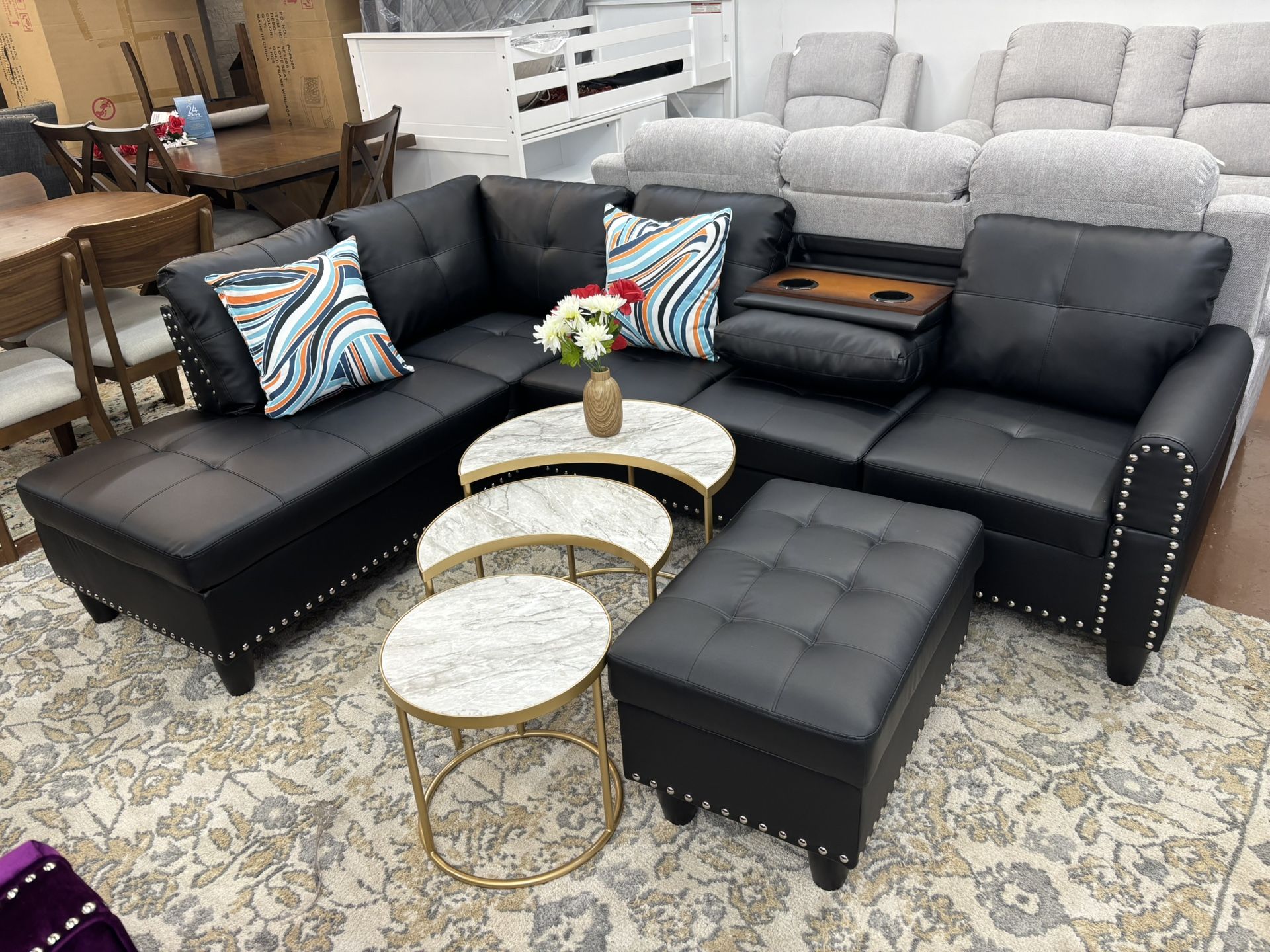 🎆 4th of July Blowout Sale! 🎇 Black Faux Leather 3-Piece Couch Living Room Sofa Set – Only $550 + Tax (Cash Price)