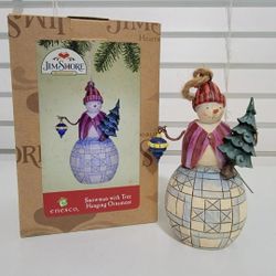 JIM SHORE 2009 Snowman With Tree Hanging Ornament Enesco Ornament With Box
