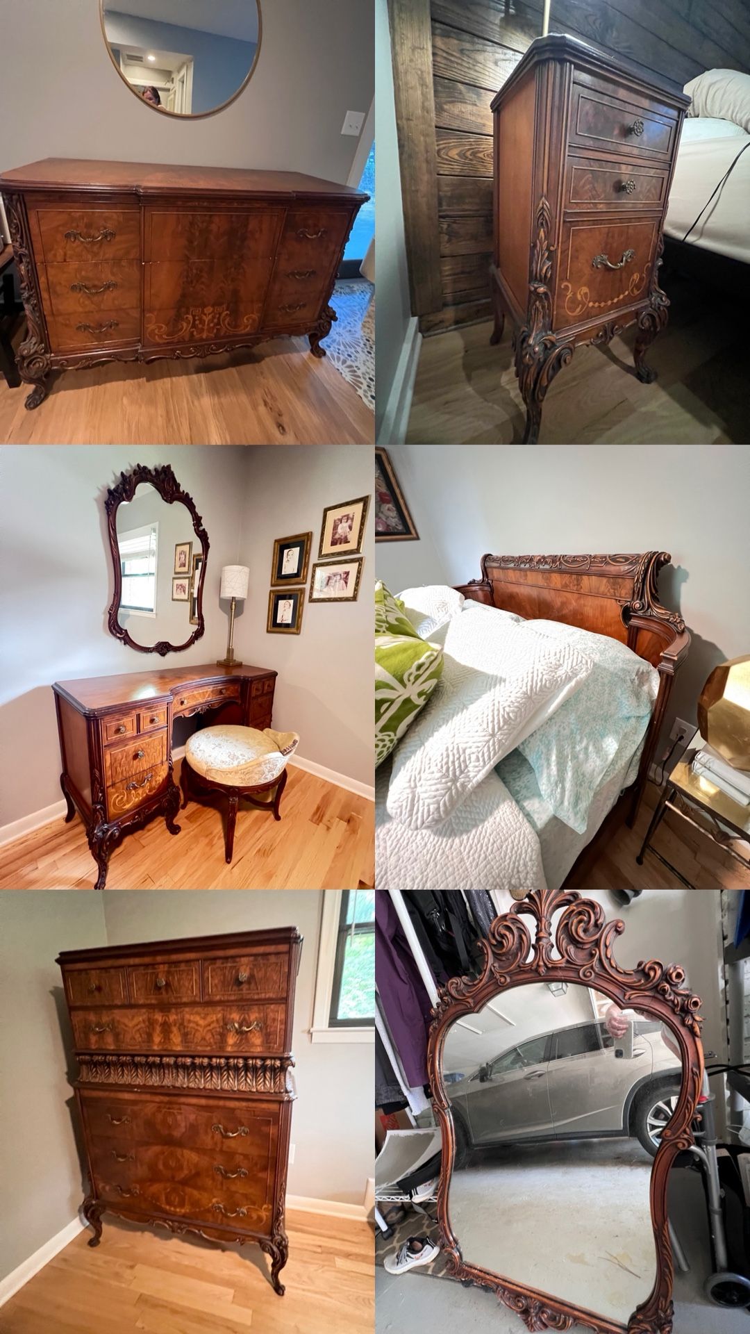 1940 American Mahogany Antique 8 Piece Bedroom Set (Full Bed)