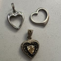 3 VTG 925 Silver Heart Shape Charm Pendants see pic for size all 3