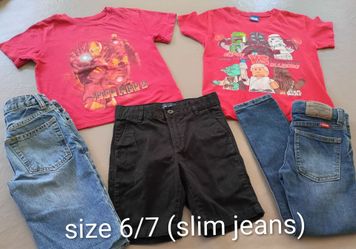 Boys size 6/7 LOT (Star Wars, Ironman Tees; Jeans, Shorts w/adjust waist)
