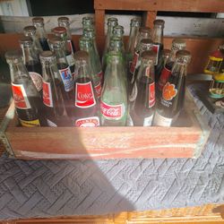 Vintage Wooden Coca Cola Holder With Vintage Bottles
