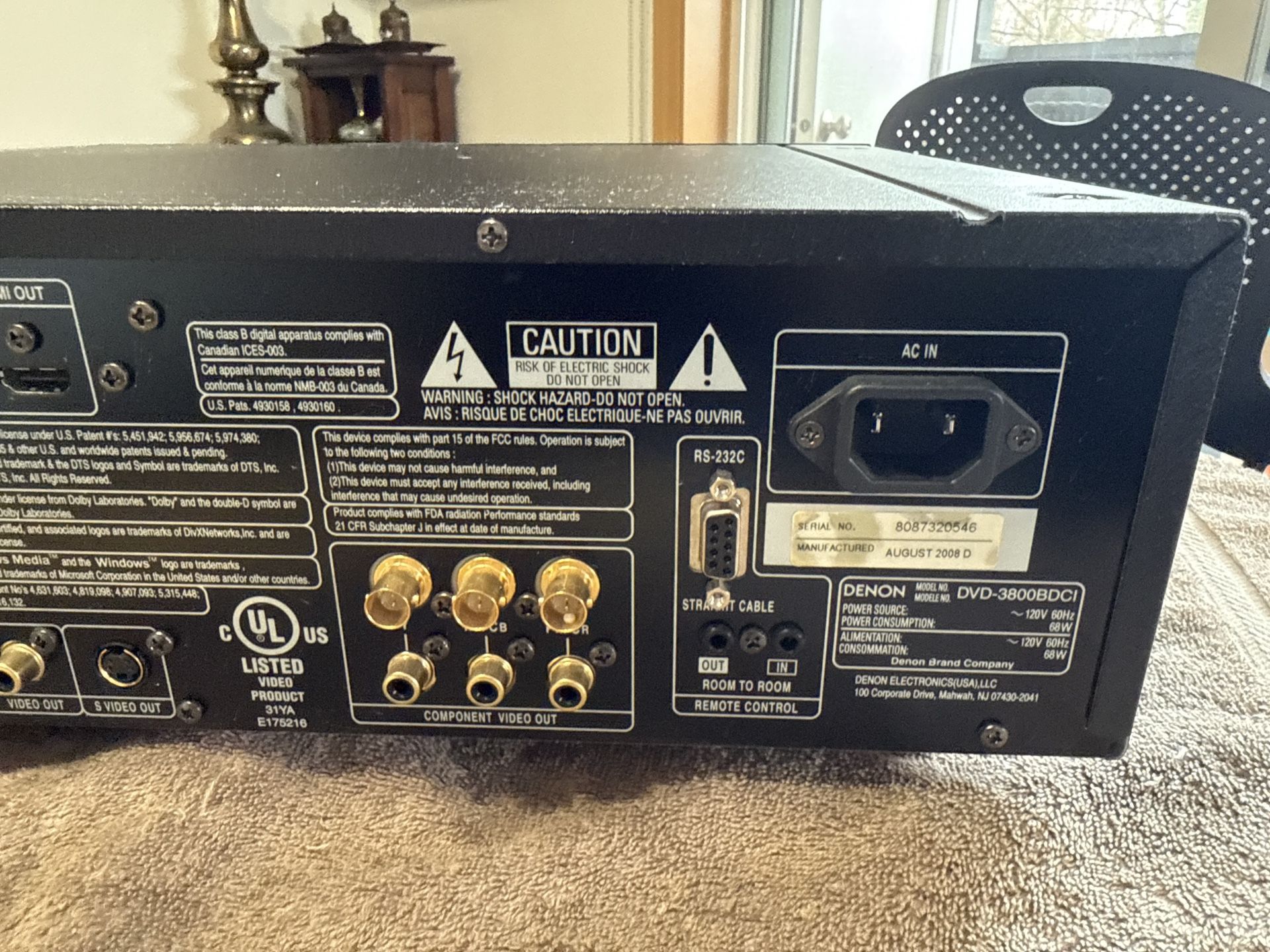 Denon DVD 3800BDCI Blu ray Disc™ high definition player.