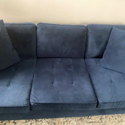 Modern Blue Velvet Sofa – Excellent Condition