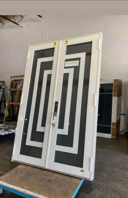 Double Entry Door with Decorative Glass Panels