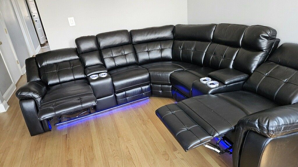 POWER BRAND NEW BLACK RECLINING SECTIONAL LED LIGHTS SAME DAY DELIVERY
