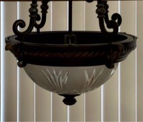Ornate Bronze Pendant Light with Frosted Glass Bowl