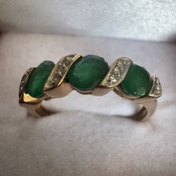 14K Solid 585 Gold Natural Emerald & Diamond Ring Size 7.5 – Fine Elegant Jewelry Gift