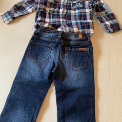 Cute Boys 24 Mo 7 For Mankind Long Sleeve Plaid Shirt And Jeans Set