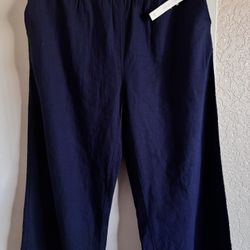 Brand  🆕  Caslon Wide Leg  Linen Pant  Women’s Navy Blue 