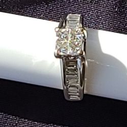 14k White Gold Wedding Ring Set, Princess Cut