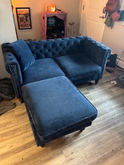 Blue Velvet Tufted Chesterfield Sofa