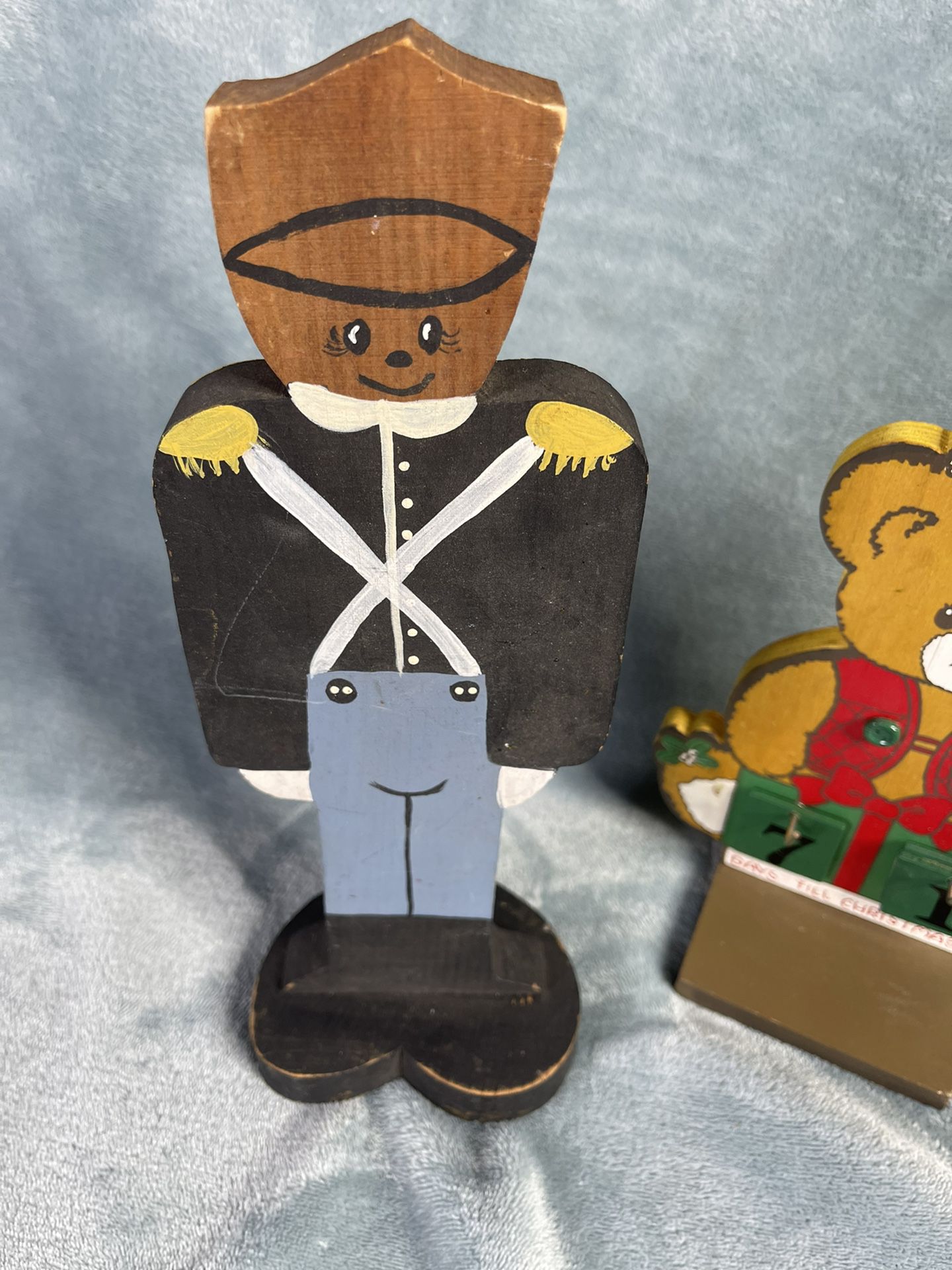 Christmas teddy bear and drummer boy wooden hand painted figurines