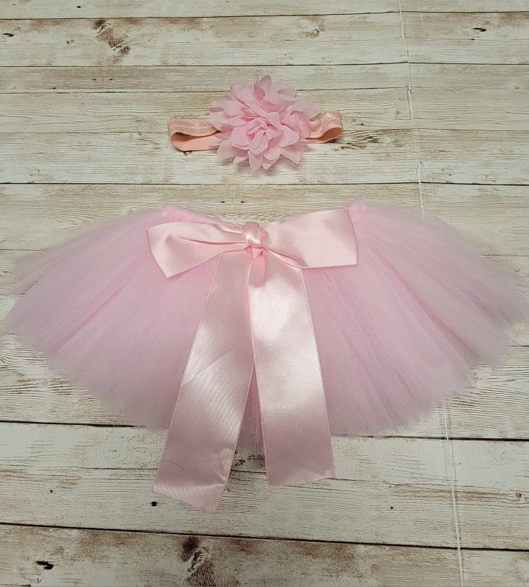 Newborn Tulle Tutu Skirt with Matching Headband, Newborn Photo Prop, Color: Pink