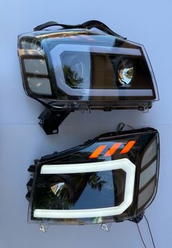04-15 Nissan Titan/ 05-07 Armada LED Headlights; Black Housing With Amber Clear Corners