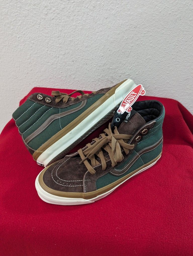 Vans Vault OG Sk8 Hi LX Table Scraps Brown Suede Green Denim