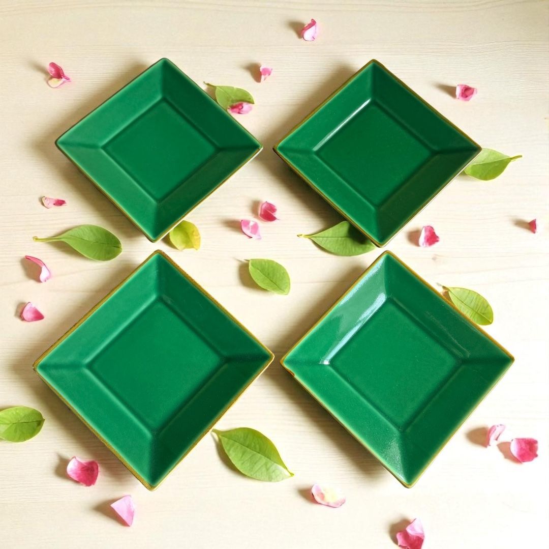 Pottery Barn Asian Square 8” Sushi Plates Set Of 4 Jade Green Made In Japan