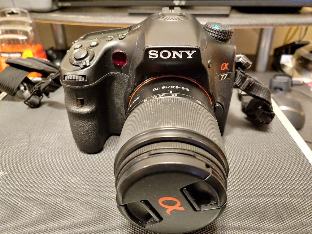 Sony a77 camera. 3 lenses, flash, more *trade*