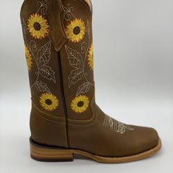 Women's Yellow Sunflower 🌻 Embroidered Leather Boots