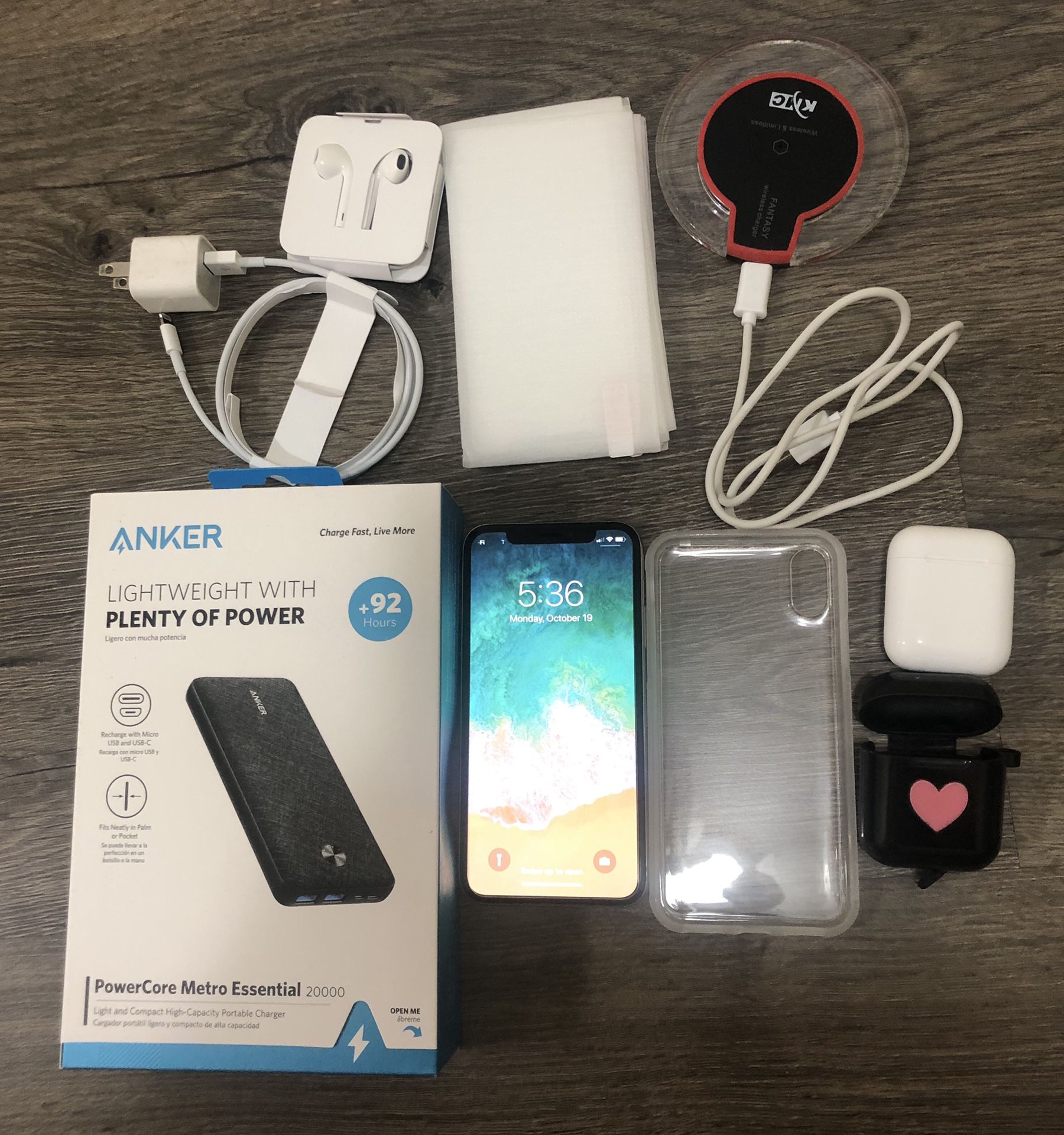 IPhone X 256gb,Air pod,powercore charger