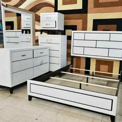 AKERSON CHALK PHILIP PANEL BEDROOM 4PC SET QUEEN OR KİNG BED DRESSER NIGHTSTAND MIRROR WİTH İNTEREST FREE PAYMENT OPTİONS 