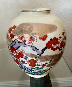 Japanese Porcelain Floral Vase 8”H X 6” W