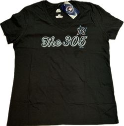 Women's Large Black Miami Marlins Regulation V-Neck T-Shirt