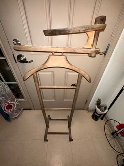 1950s Gentleman's Collapsible Wood Travel Valet Stand on Wheels, Made in Italy