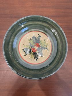 Louisville Pottery Hand-painted Holly Serving Bowl